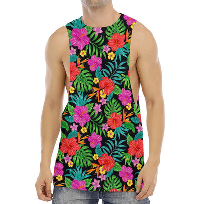 Colorful Hibiscus Flowers Pattern Print Men's Muscle Tank Top
