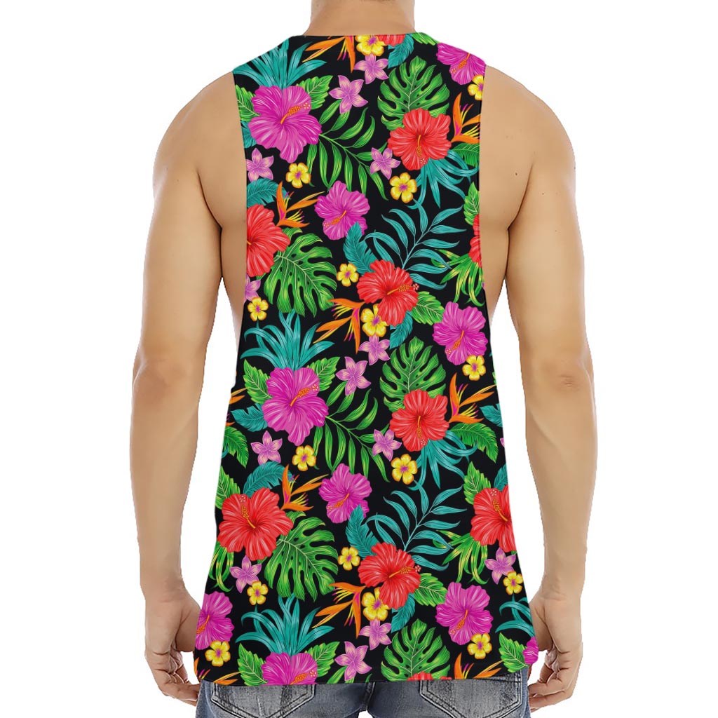 Colorful Hibiscus Flowers Pattern Print Men's Muscle Tank Top