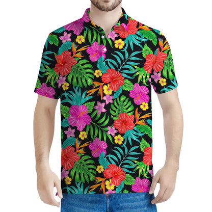 Colorful Hibiscus Flowers Pattern Print Men's Polo Shirt