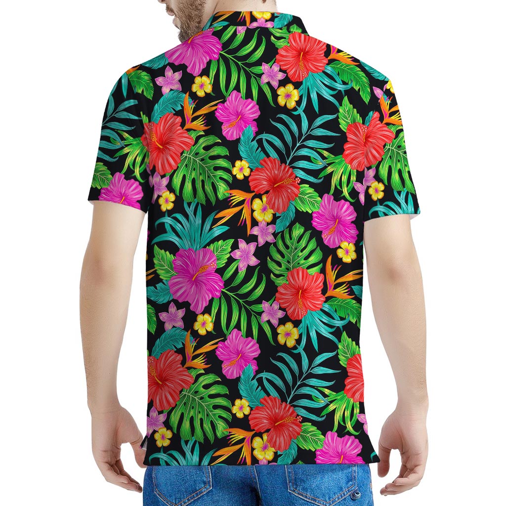 Colorful Hibiscus Flowers Pattern Print Men's Polo Shirt