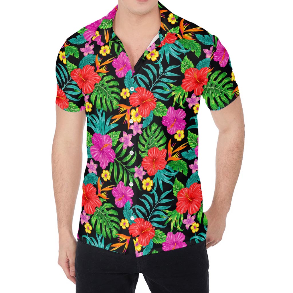 Colorful Hibiscus Flowers Pattern Print Men's Shirt