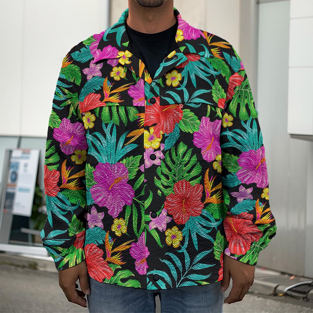 Colorful Hibiscus Flowers Pattern Print Men's Shirt Jacket