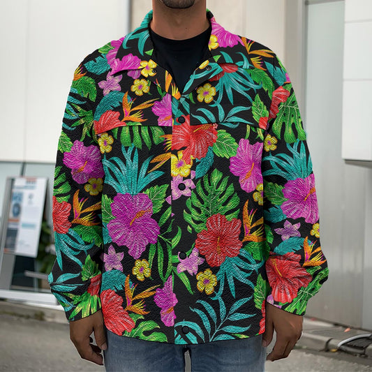 Colorful Hibiscus Flowers Pattern Print Men's Shirt Jacket