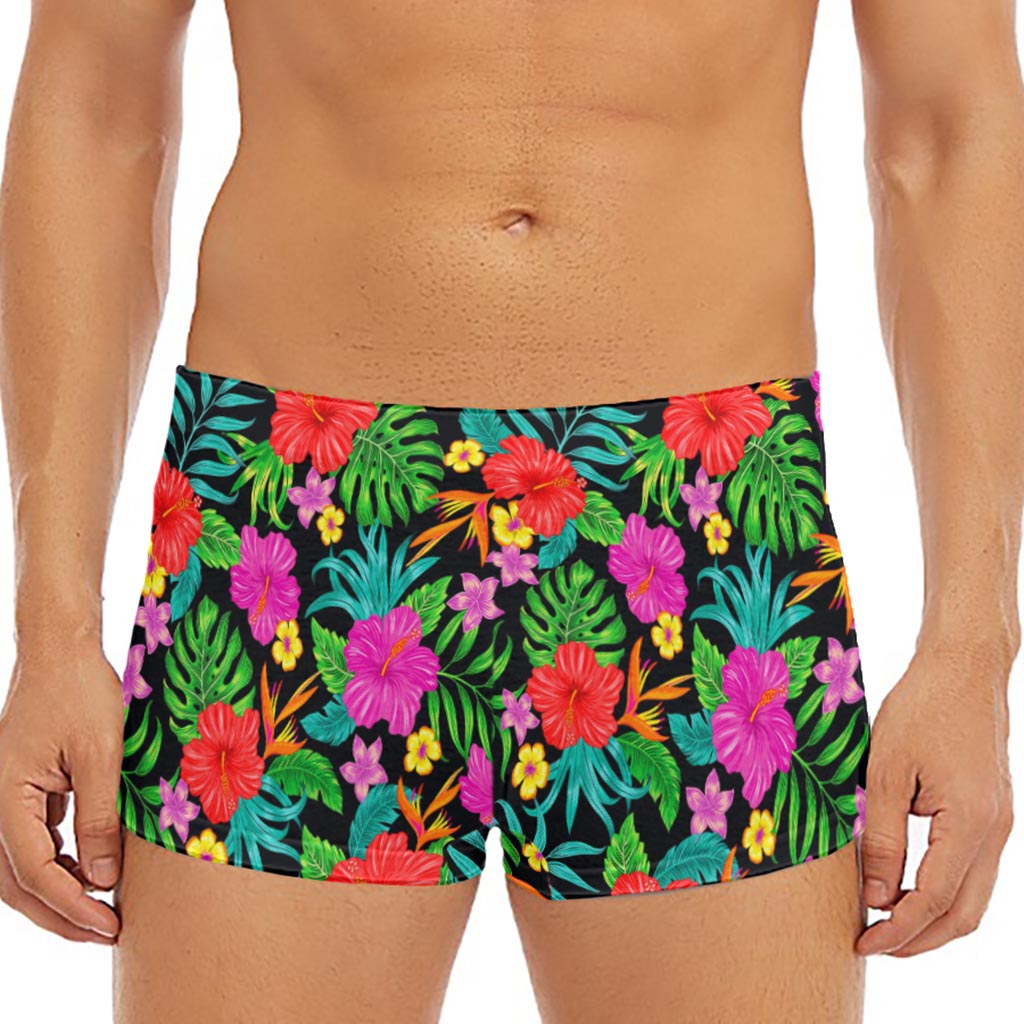 Colorful Hibiscus Flowers Pattern Print Men's Short Boxer Briefs