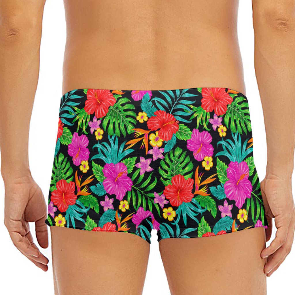 Colorful Hibiscus Flowers Pattern Print Men's Short Boxer Briefs