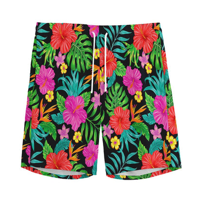 Colorful Hibiscus Flowers Pattern Print Men's Sports Shorts
