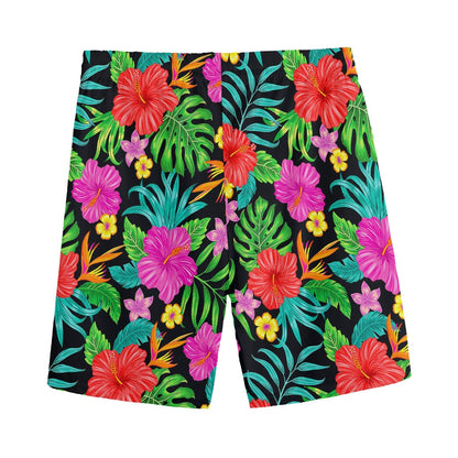 Colorful Hibiscus Flowers Pattern Print Men's Sports Shorts