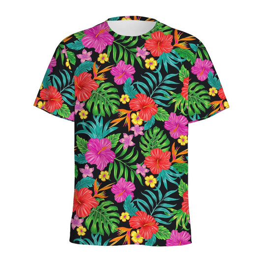 Colorful Hibiscus Flowers Pattern Print Men's Sports T-Shirt