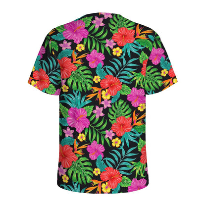 Colorful Hibiscus Flowers Pattern Print Men's Sports T-Shirt