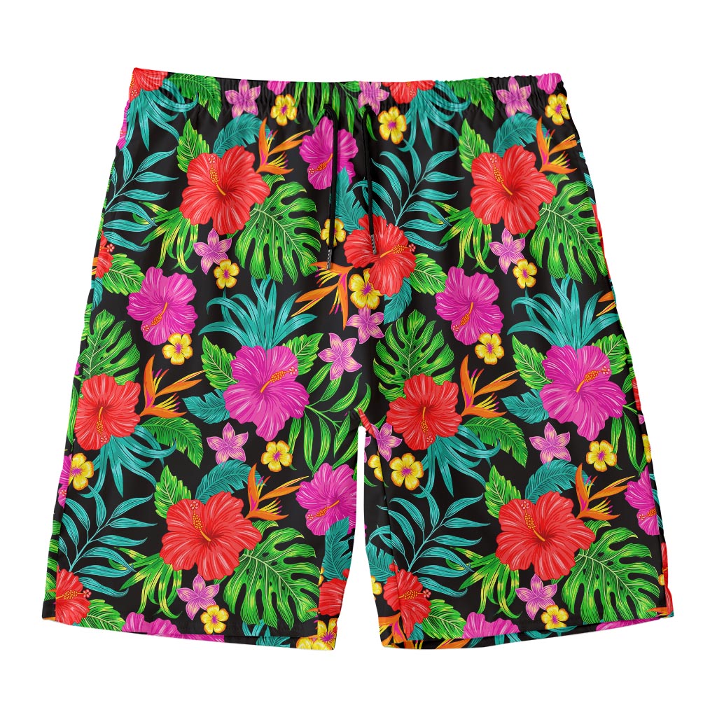 Colorful Hibiscus Flowers Pattern Print Men's Swim Trunks