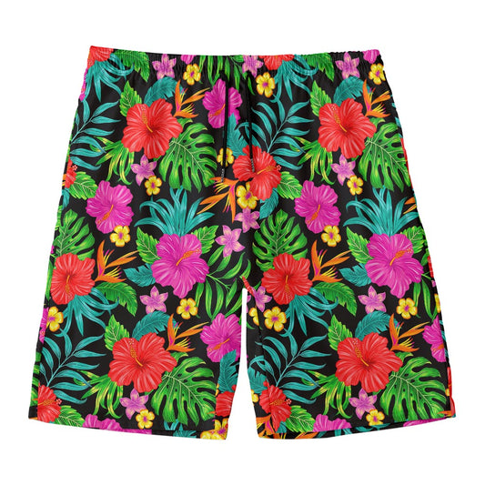 Colorful Hibiscus Flowers Pattern Print Men's Swim Trunks