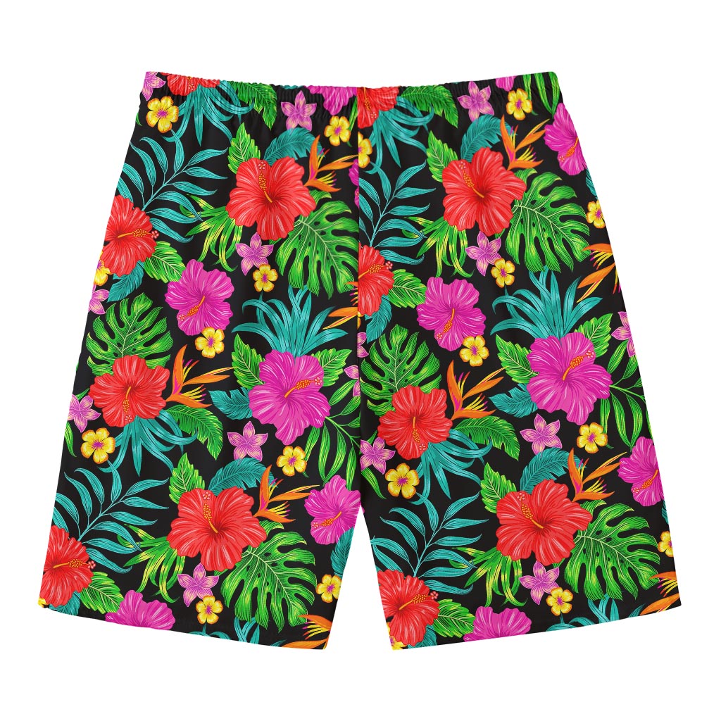 Colorful Hibiscus Flowers Pattern Print Men's Swim Trunks