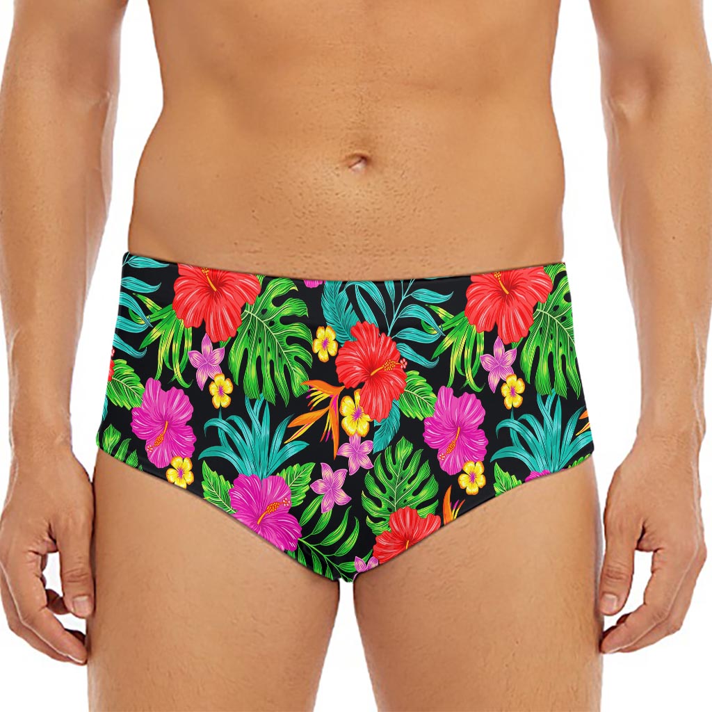 Colorful Hibiscus Flowers Pattern Print Men's Triangle Swim Briefs