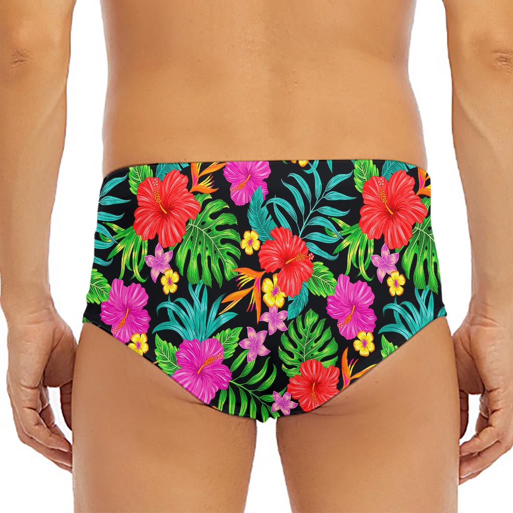 Colorful Hibiscus Flowers Pattern Print Men's Triangle Swim Briefs