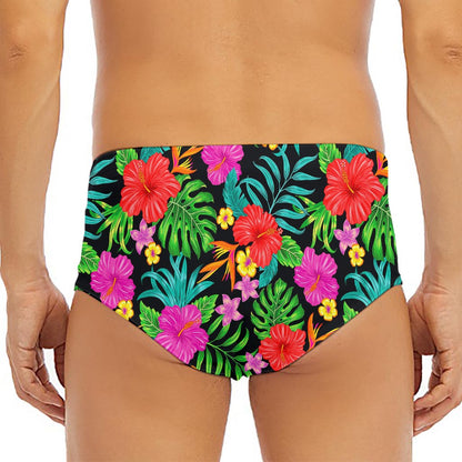 Colorful Hibiscus Flowers Pattern Print Men's Triangle Swim Briefs