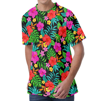 Colorful Hibiscus Flowers Pattern Print Men's Velvet T-Shirt