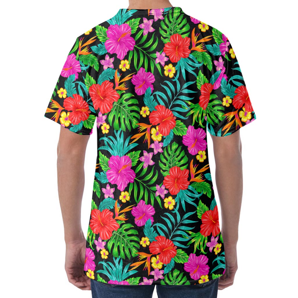 Colorful Hibiscus Flowers Pattern Print Men's Velvet T-Shirt