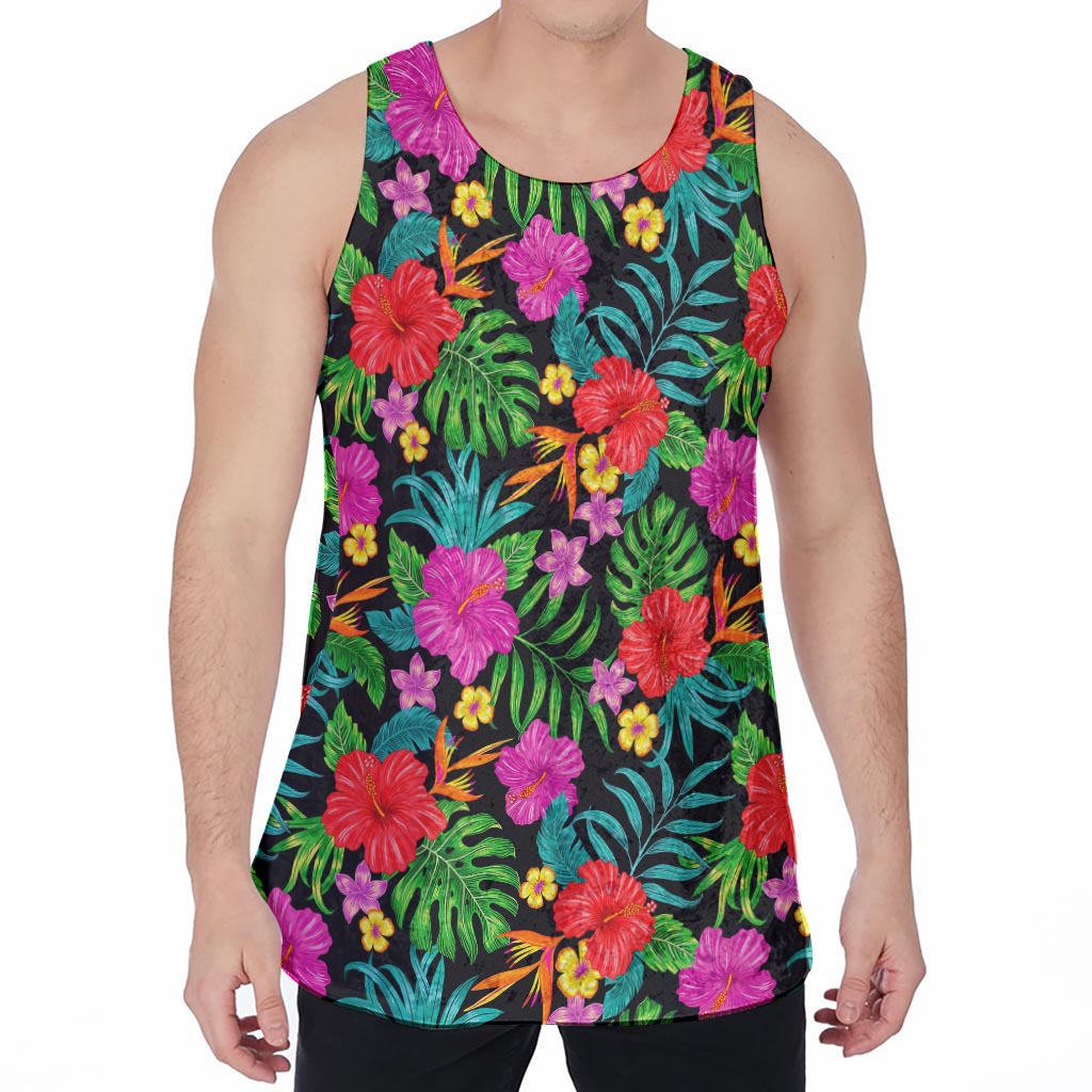 Colorful Hibiscus Flowers Pattern Print Men's Velvet Tank Top
