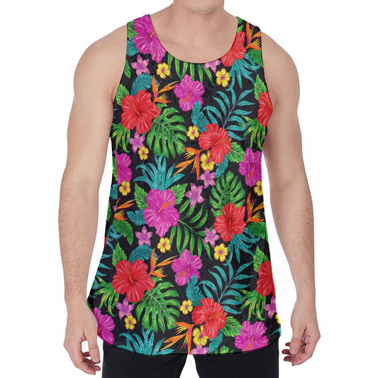 Colorful Hibiscus Flowers Pattern Print Men's Velvet Tank Top