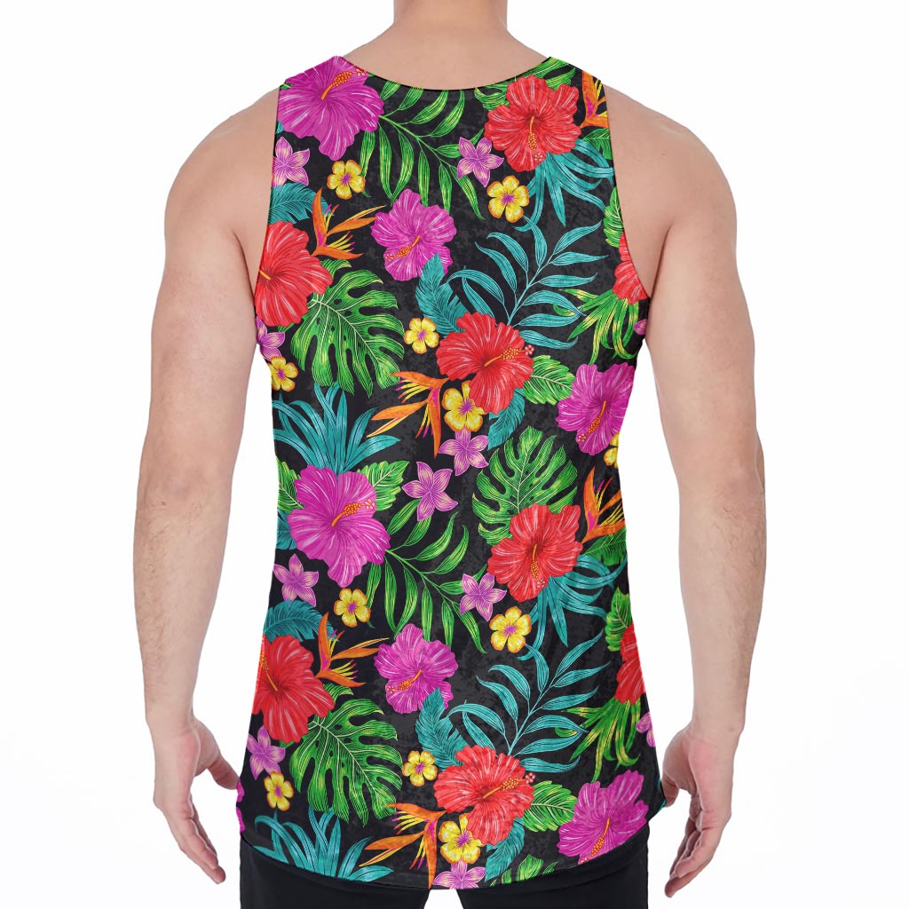 Colorful Hibiscus Flowers Pattern Print Men's Velvet Tank Top