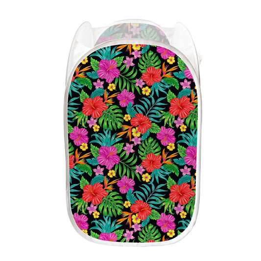 Colorful Hibiscus Flowers Pattern Print Mesh Laundry Hamper