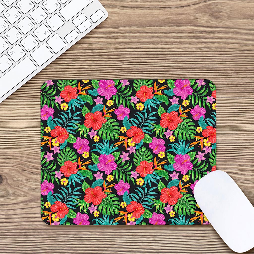Colorful Hibiscus Flowers Pattern Print Mouse Pad