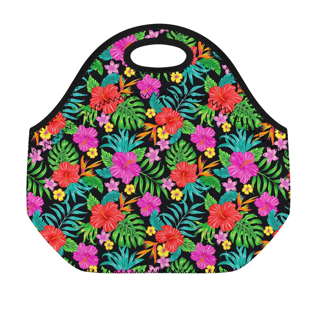 Colorful Hibiscus Flowers Pattern Print Neoprene Lunch Bag