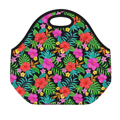 Colorful Hibiscus Flowers Pattern Print Neoprene Lunch Bag