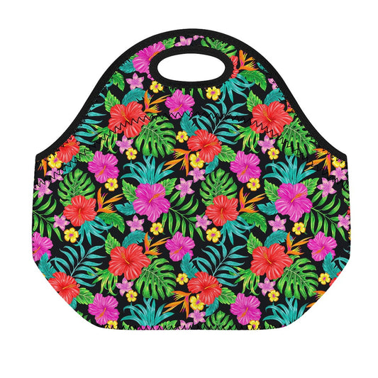 Colorful Hibiscus Flowers Pattern Print Neoprene Lunch Bag