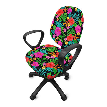 Colorful Hibiscus Flowers Pattern Print Office Chair Cover