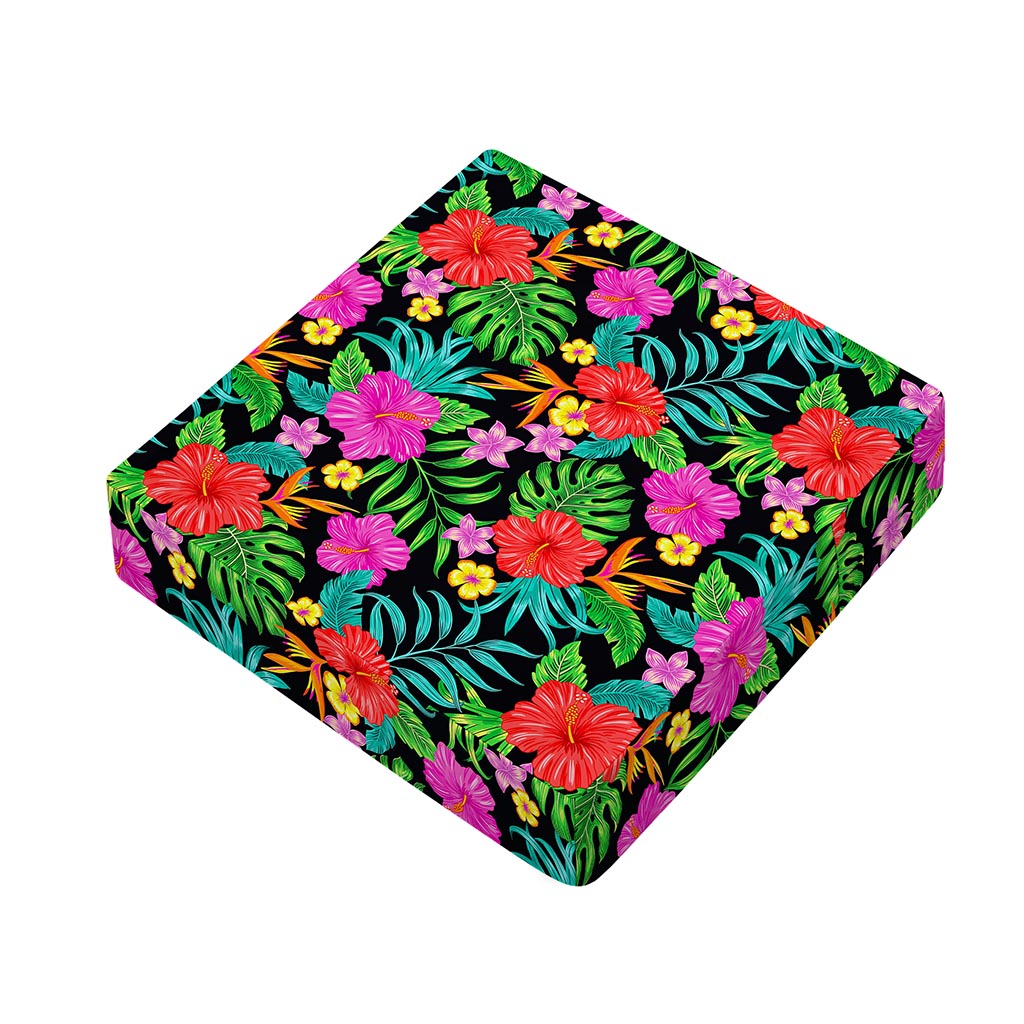 Colorful Hibiscus Flowers Pattern Print Outdoor Seat Cushion Cover