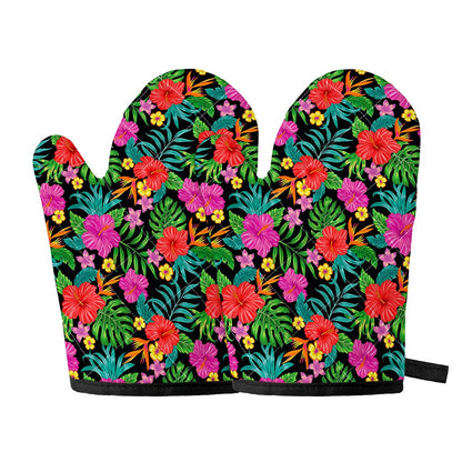 Colorful Hibiscus Flowers Pattern Print Oven Mitts