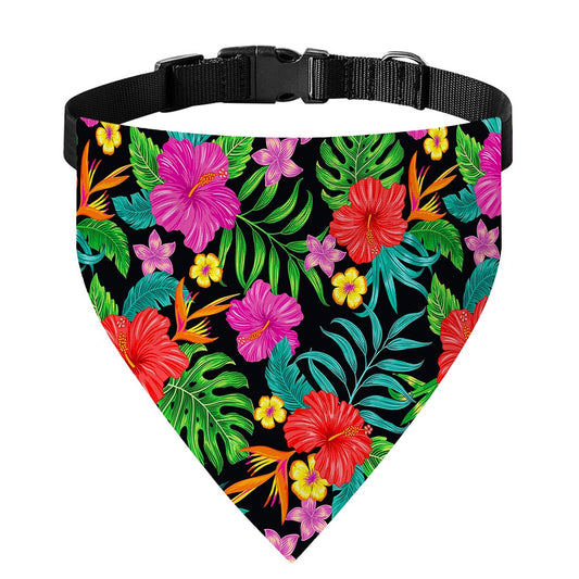 Colorful Hibiscus Flowers Pattern Print Over The Collar Dog Bandana