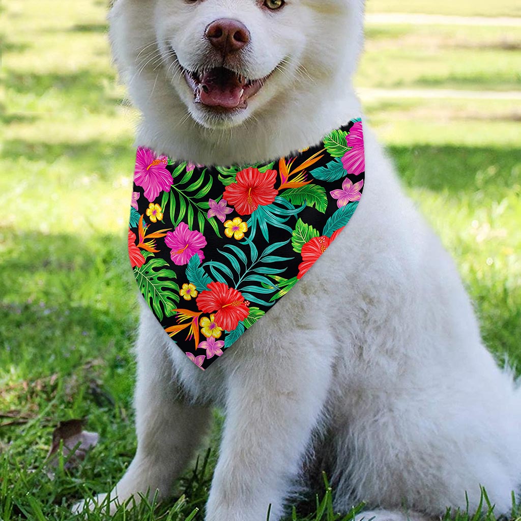 Colorful Hibiscus Flowers Pattern Print Over The Collar Dog Bandana