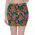 Colorful Hibiscus Flowers Pattern Print Pencil Mini Skirt