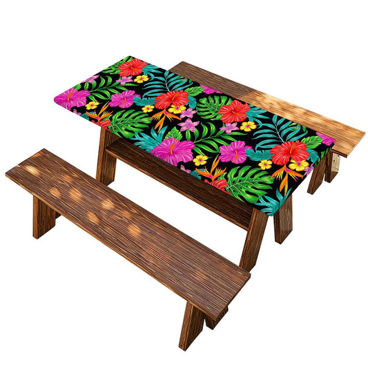 Colorful Hibiscus Flowers Pattern Print Picnic Table Cover