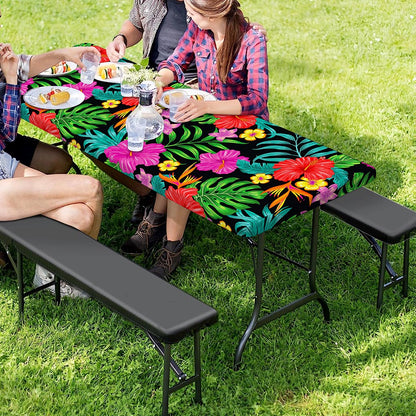 Colorful Hibiscus Flowers Pattern Print Picnic Table Cover