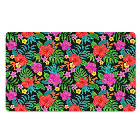Colorful Hibiscus Flowers Pattern Print Polyester Doormat
