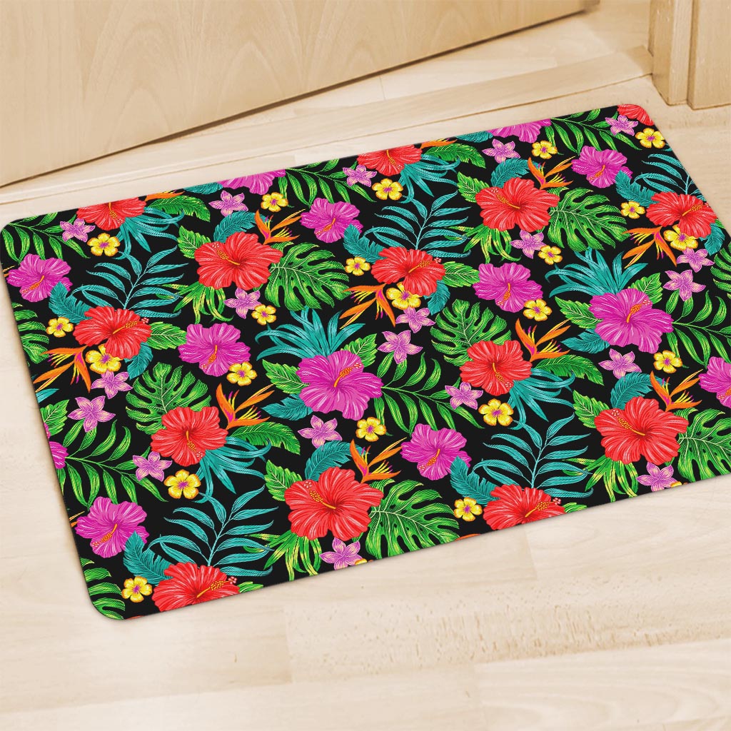 Colorful Hibiscus Flowers Pattern Print Polyester Doormat