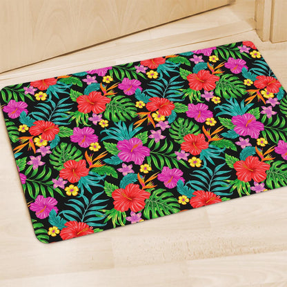 Colorful Hibiscus Flowers Pattern Print Polyester Doormat