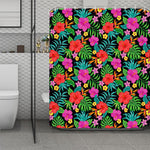 Colorful Hibiscus Flowers Pattern Print Polyester Shower Curtain