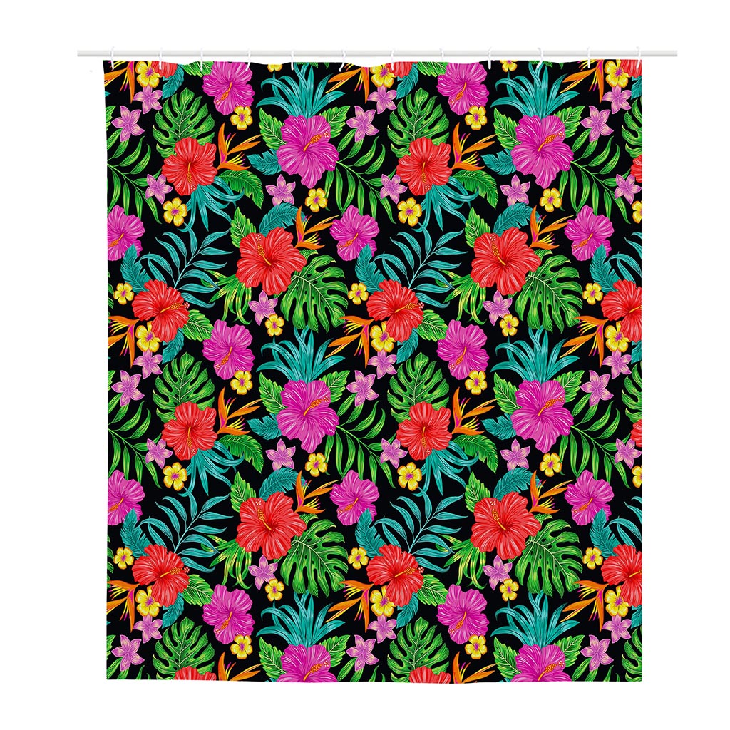 Colorful Hibiscus Flowers Pattern Print Polyester Shower Curtain