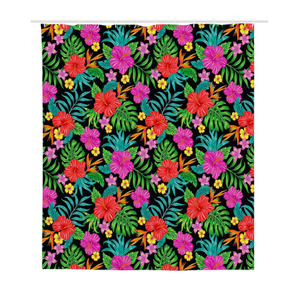 Colorful Hibiscus Flowers Pattern Print Polyester Shower Curtain