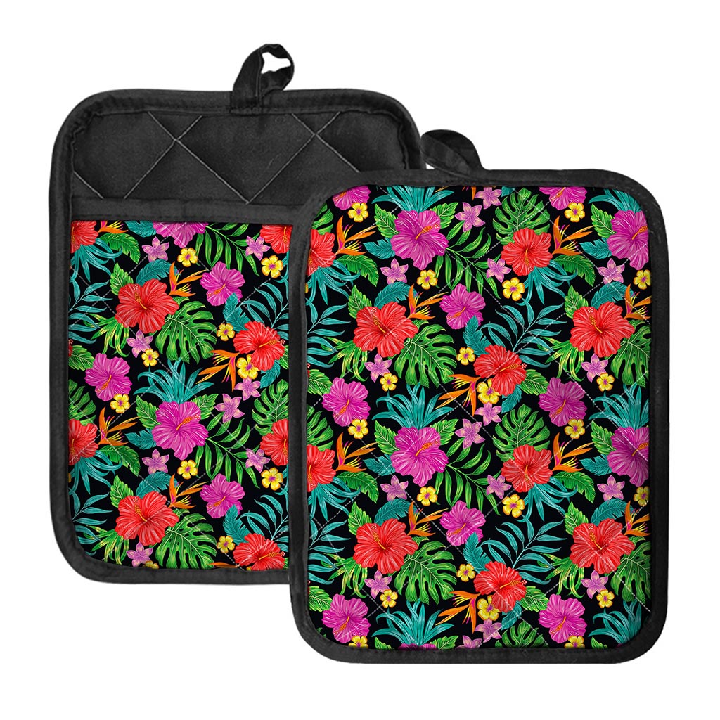 Colorful Hibiscus Flowers Pattern Print Pot Holders With Pocket