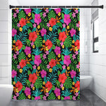 Colorful Hibiscus Flowers Pattern Print Premium Shower Curtain