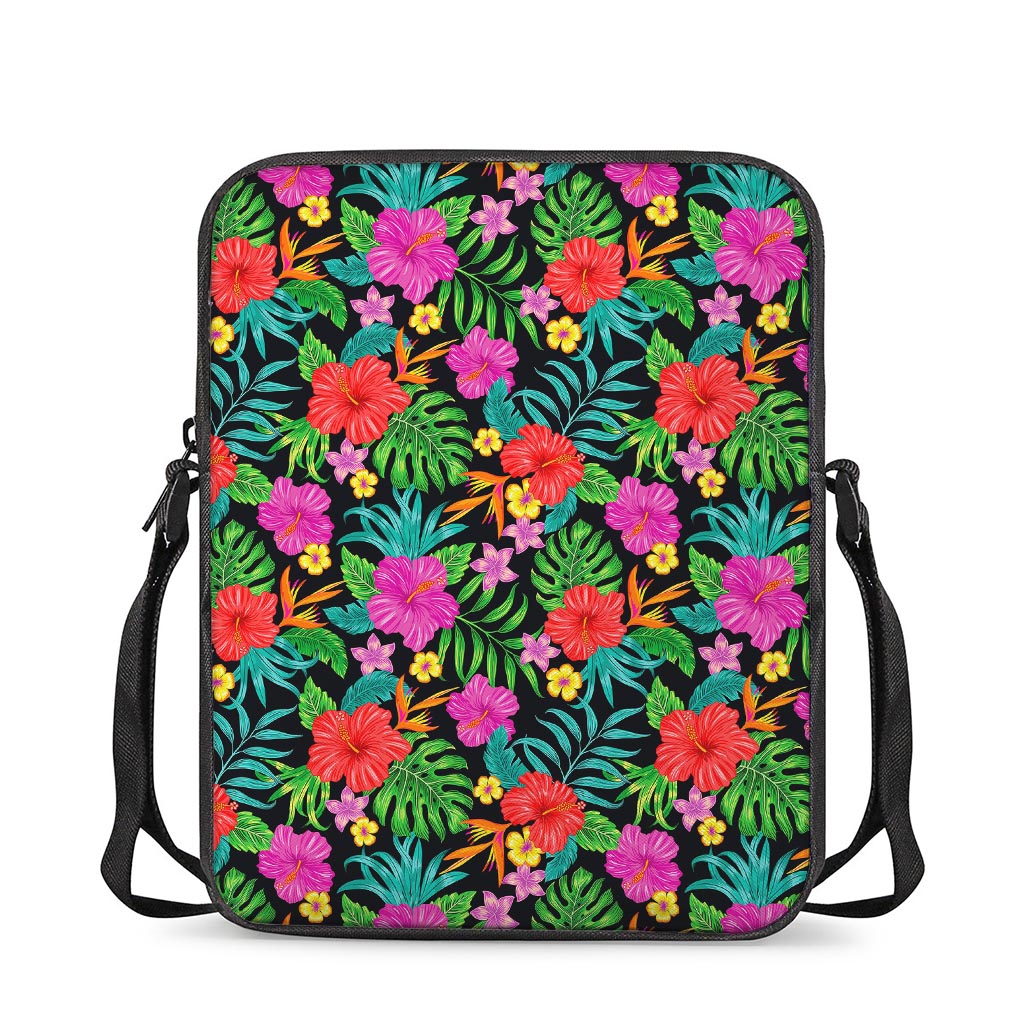 Colorful Hibiscus Flowers Pattern Print Rectangular Crossbody Bag