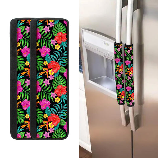 Colorful Hibiscus Flowers Pattern Print Refrigerator Handle Covers