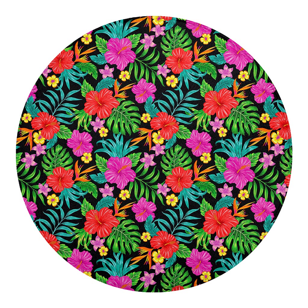 Colorful Hibiscus Flowers Pattern Print Round Blanket