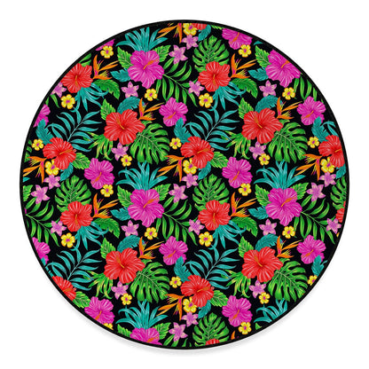 Colorful Hibiscus Flowers Pattern Print Round Floor Mat