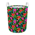 Colorful Hibiscus Flowers Pattern Print Round Laundry Basket